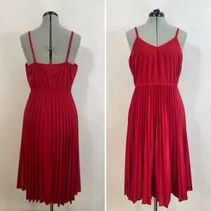 Vintage Red Pleated Midi Dress